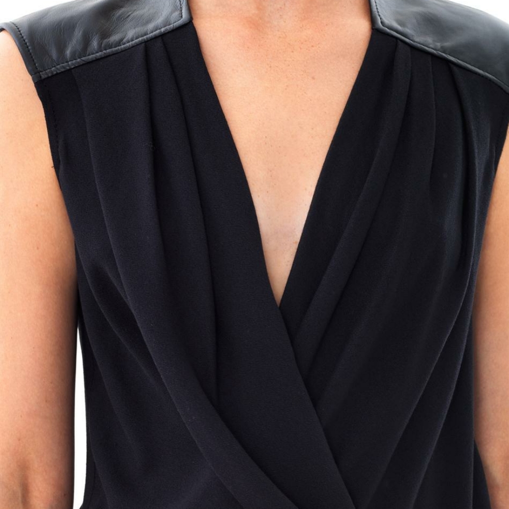 HELMUT LANG Morse Draped Leather Top NWT Sz L Retail $320 - Picture 2 of 8